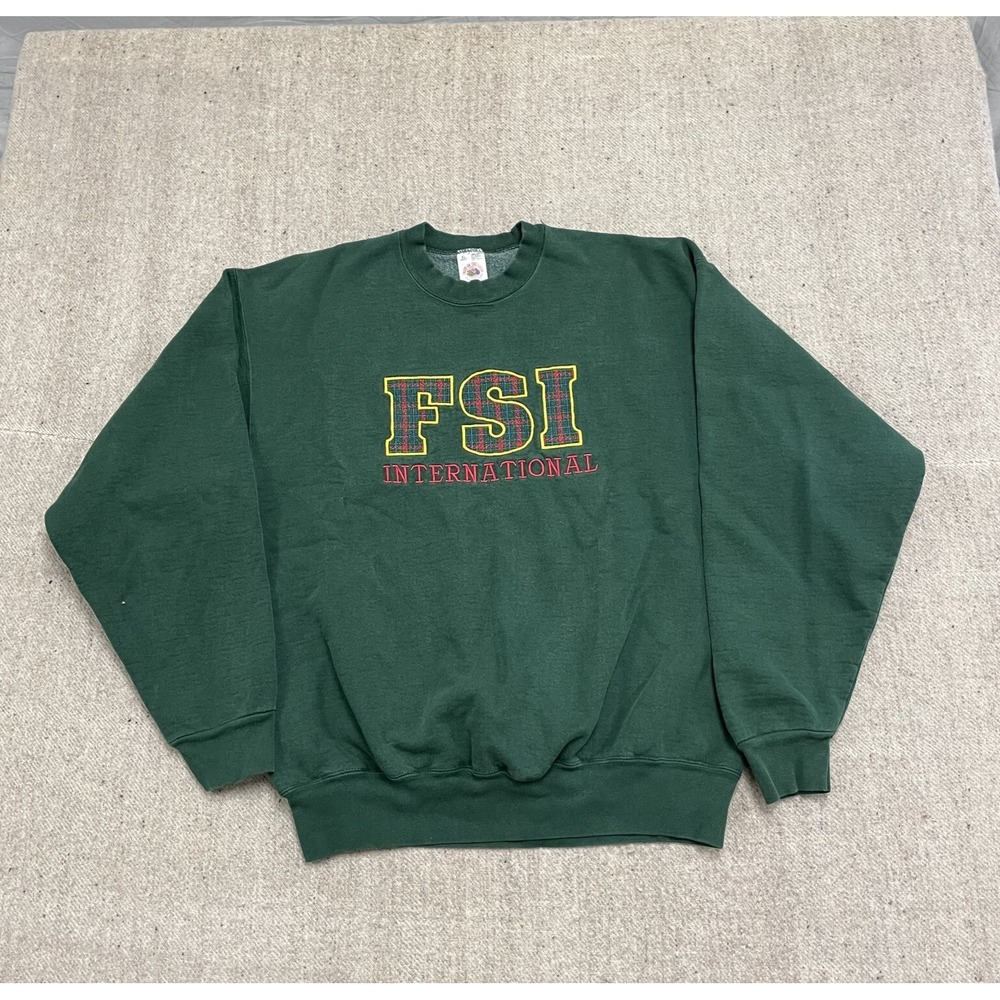 Vintage‎ FSI International Sweatshirt Men XL Green 1990s Fruit of the Loom